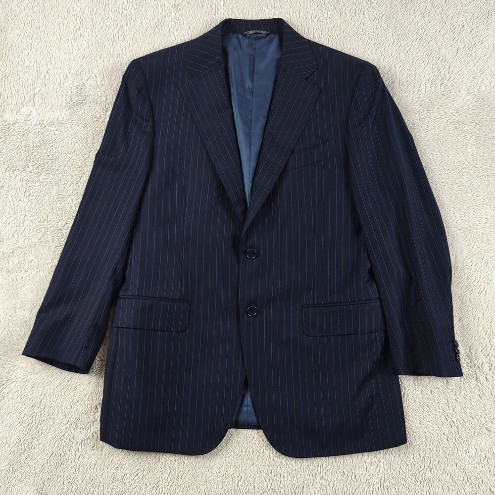 Trussini Blazer Men's 40R Taglia 48 Black Wool Striped Suit Jacket Italian
